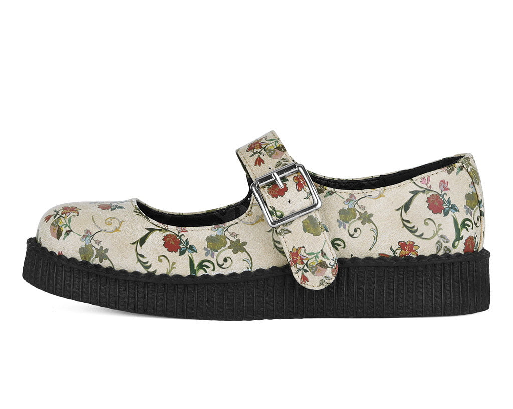Beige Floral Viva Low Mary Jane