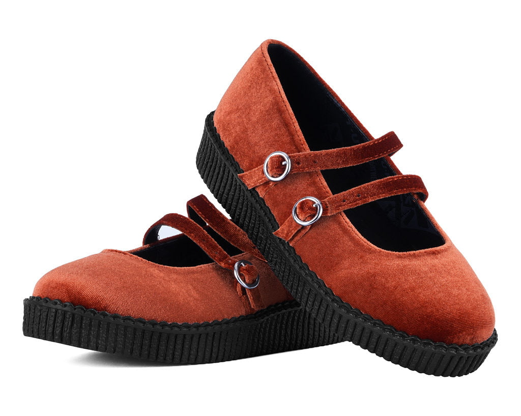 Orange Velvet 2-Strap Mary Jane