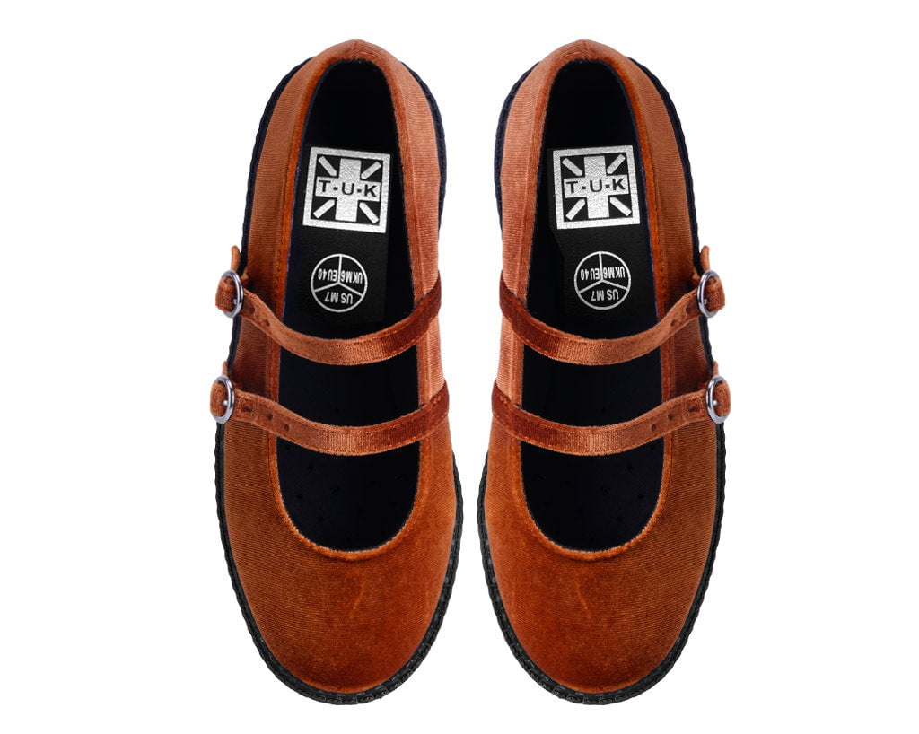 Orange Velvet 2-Strap Mary Jane