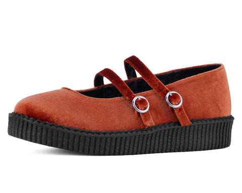 Orange Velvet 2-Strap Mary Jane