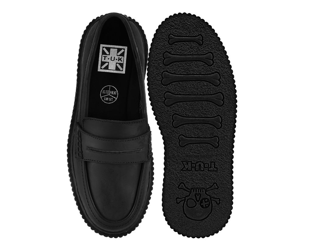 Black Waxy Leather Loafer Vintage Creeper