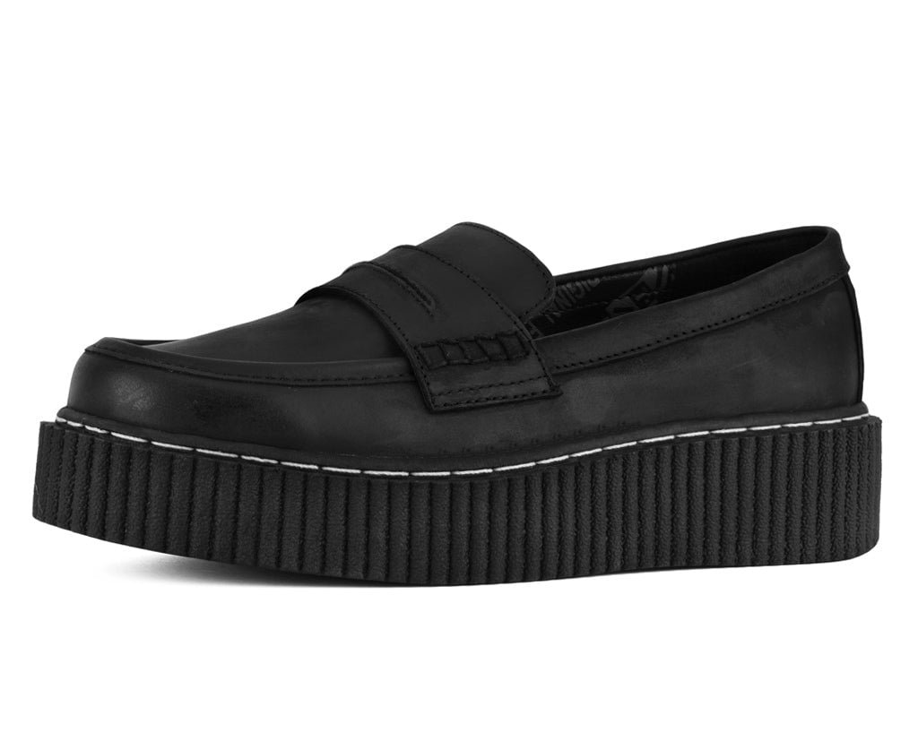 Black Waxy Leather Loafer Vintage Creeper