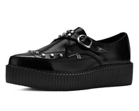 H3516 Black Leather Monk Buckle Studded Pointed Mondo Creeper