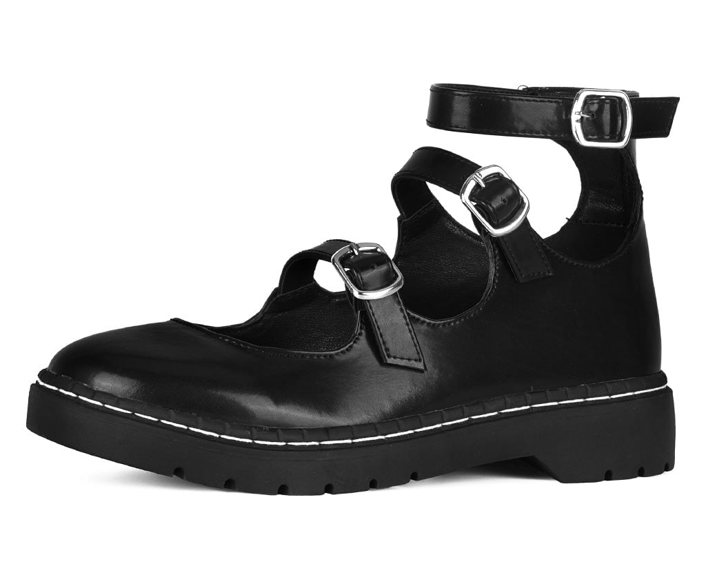Black calf TUKskin 3 Strap Mary Jane