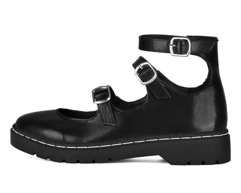 Black calf TUKskin 3 Strap Mary Jane