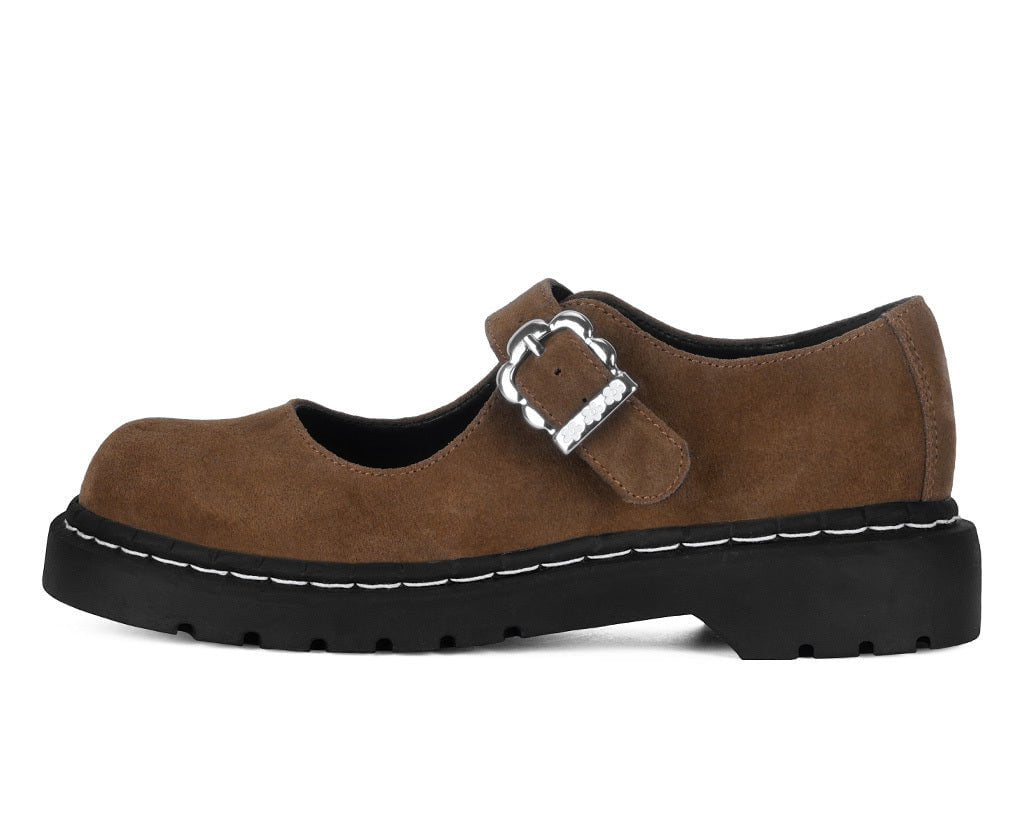 Brown Suede Flower Buckle Mary Jane