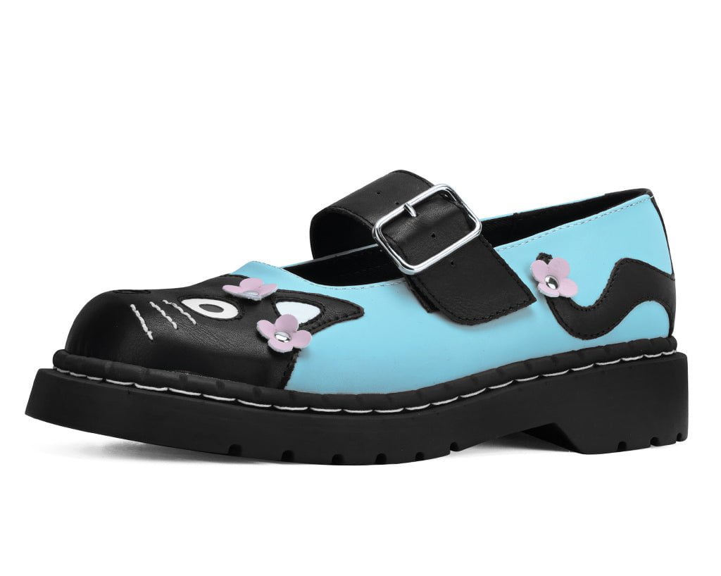 Black & Baby Blue Flower TUKskin Kitty Mary Jane