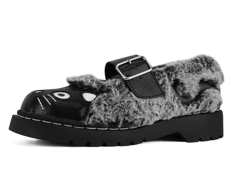 Black & Grey Furry Kitty Mary Jane