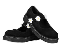 T2376 Black Suede Flower Mary Jane