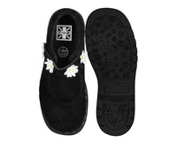 T2376 Black Suede Flower Mary Jane