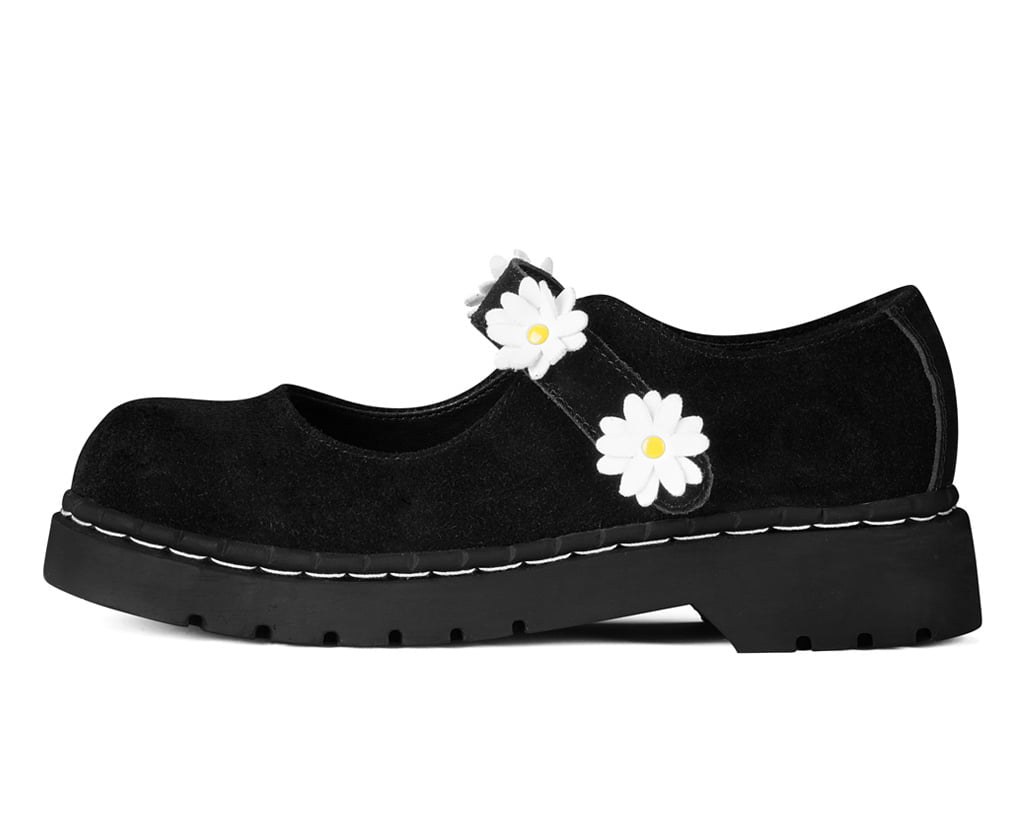 T2376 Black Suede Flower Mary Jane T2376-05