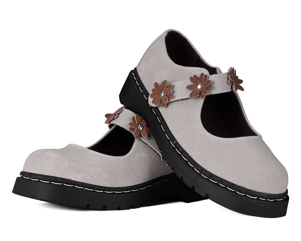 T2377 Taupe Suede Flower Mary Jane