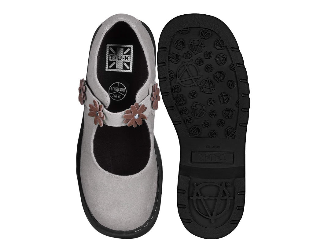 T2377 Taupe Suede Flower Mary Jane