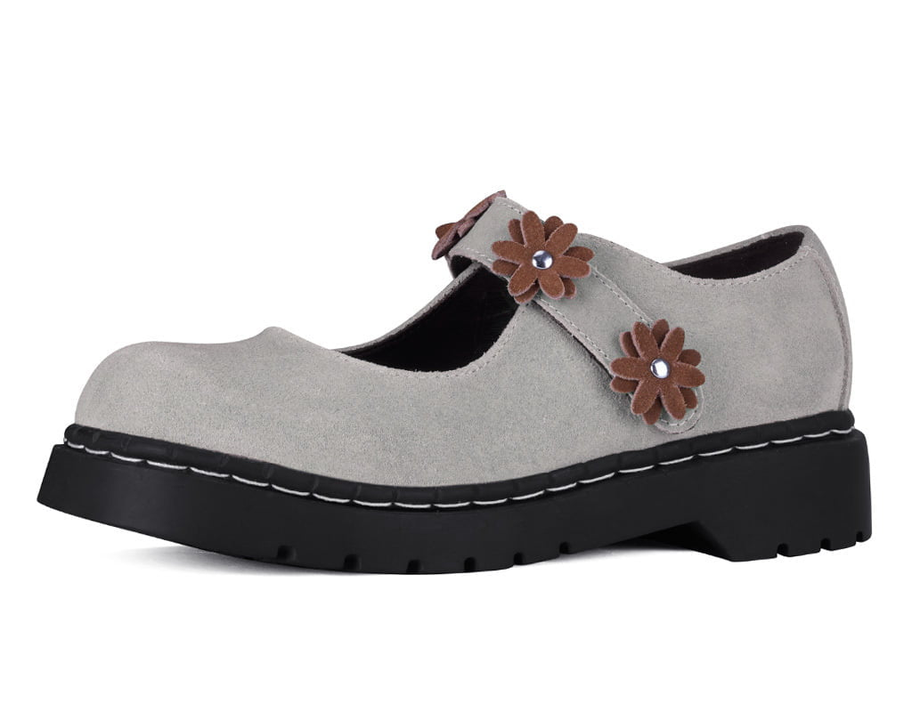 T2377 Taupe Suede Flower Mary Jane