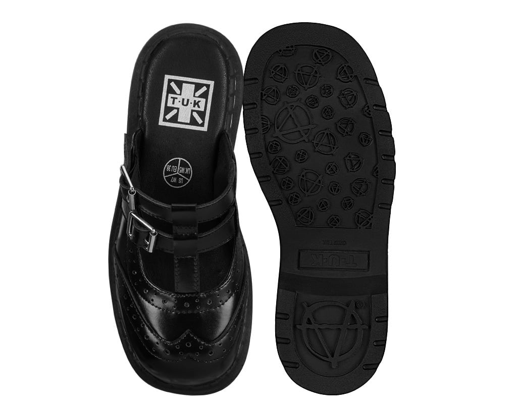 T.U.K. Inc. Black Leather T-Strap Mule