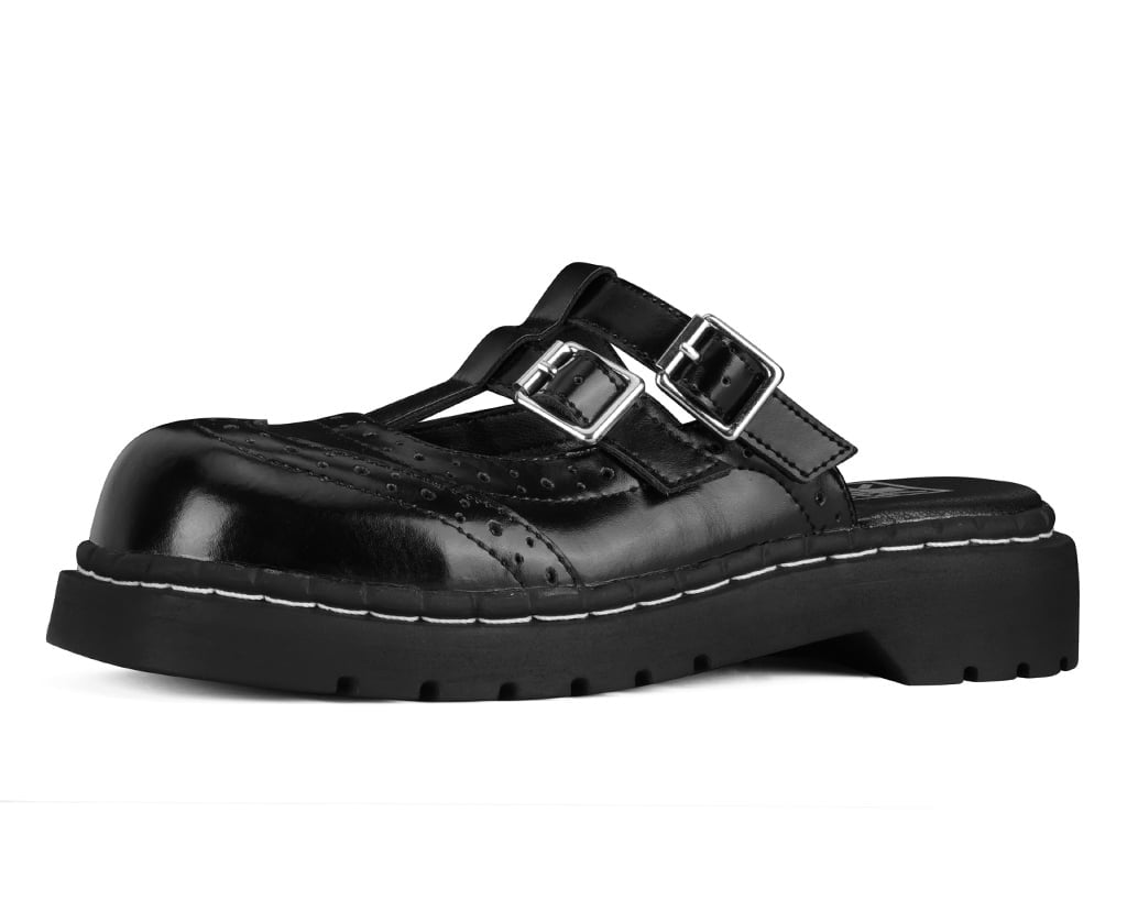 T.U.K. Inc. Black Leather T-Strap Mule