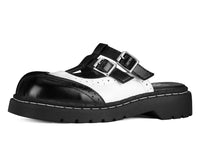 T.U.K. Inc. Black & White Leather T-Strap Mule