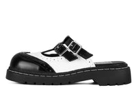 T.U.K. Inc. Black & White Leather T-Strap Mule