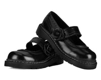T.U.K. Inc. Black Leather Scalloped Flower Mary Jane T2385-05