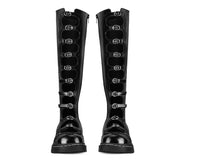 T.U.K. Inc. Black Brogue Leather Knee High Multi Strap Boot