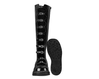 T.U.K. Inc. Black Brogue Leather Knee High Multi Strap Boot