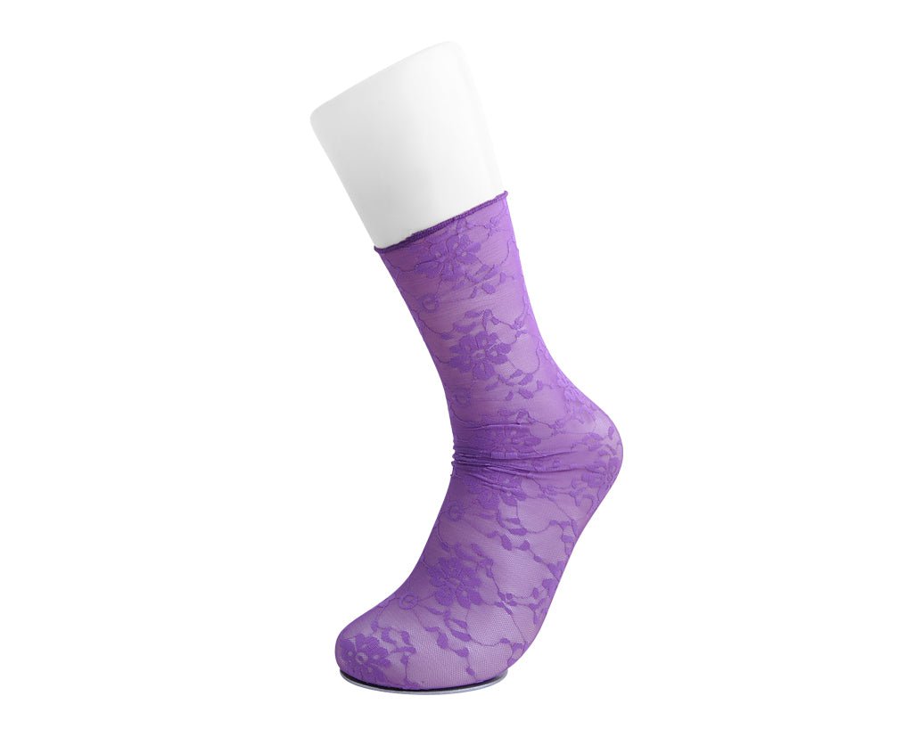 Purple Floral Mesh Sock