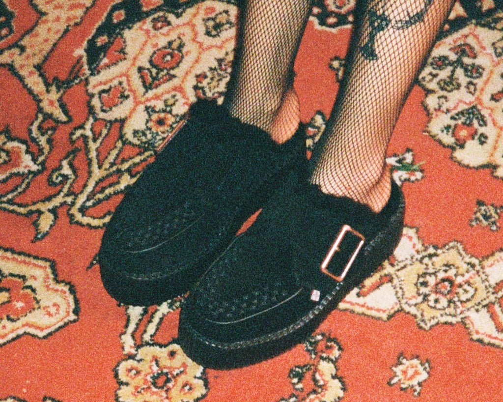 Black Suede Wool Creeper Mule