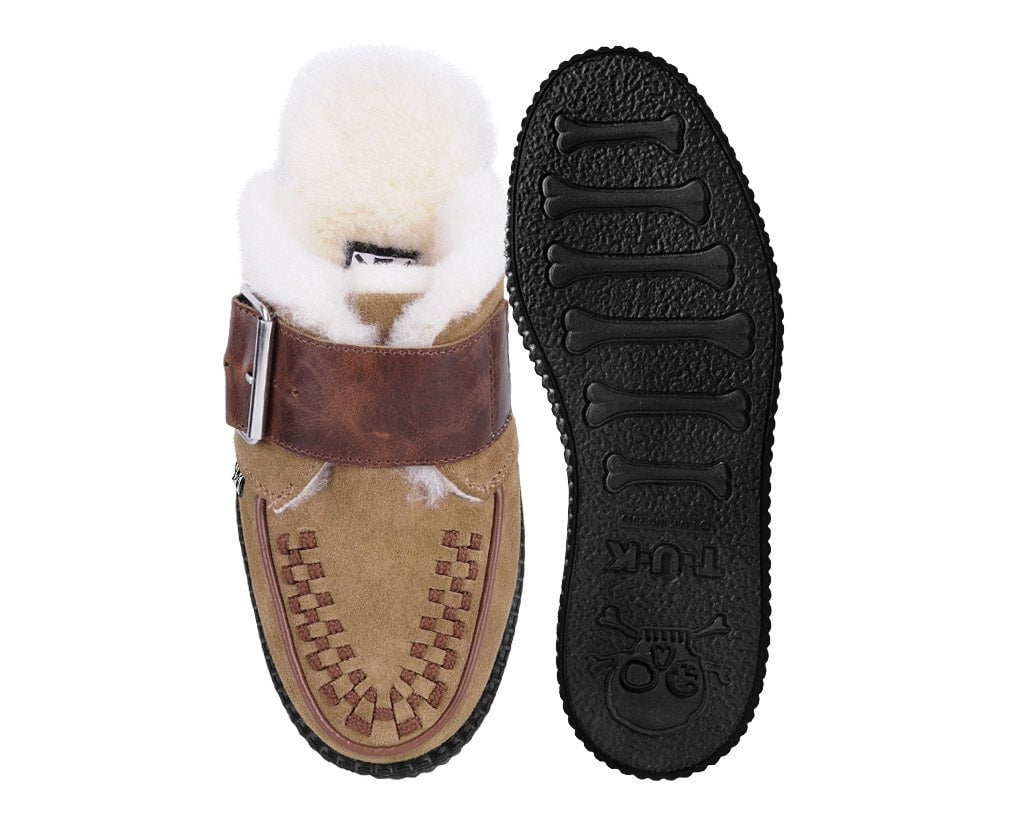 Brown Suede Wool Creeper Mule