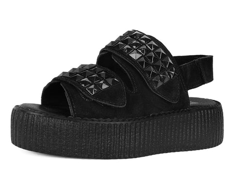 Black Suede Velcro Studded Sandal