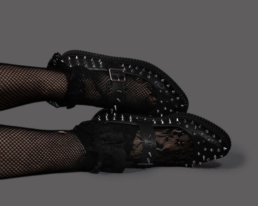 Black TUKskin Pointed Spike Mary Jane