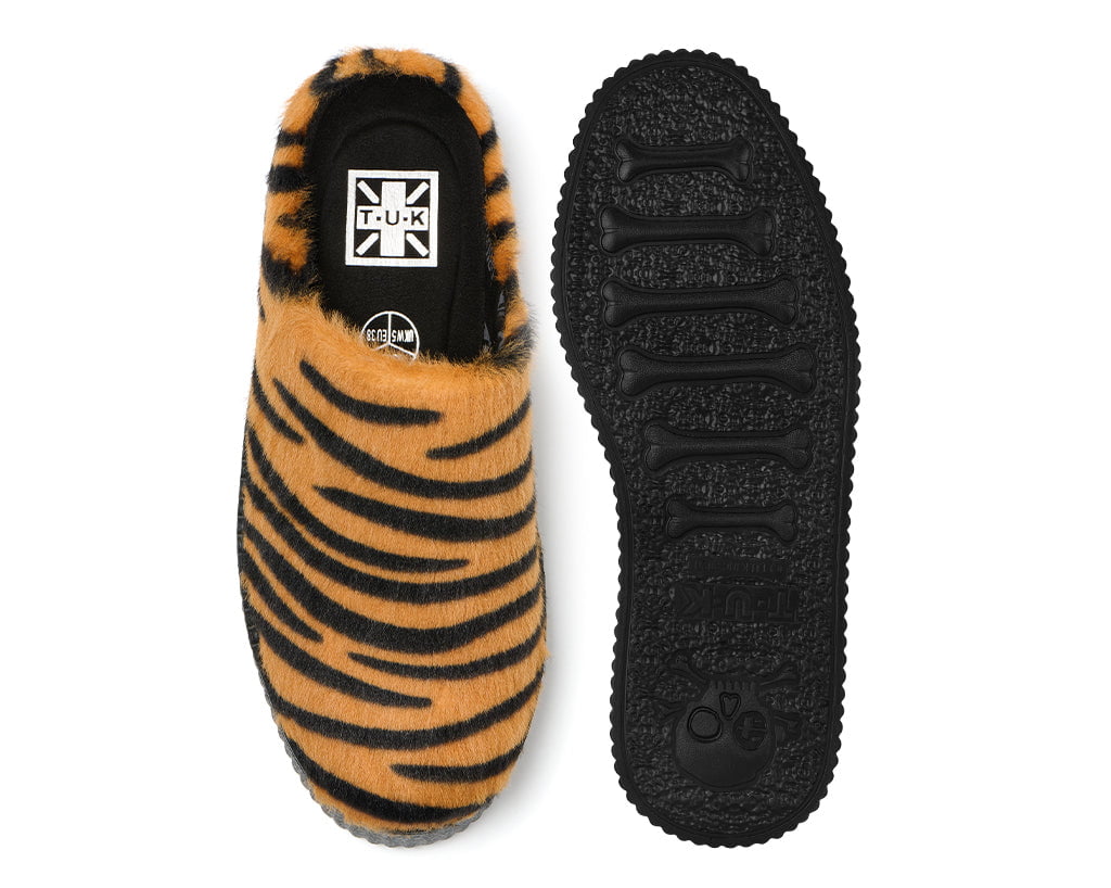 Tiger Stripe Faux Fur Creeper Mule