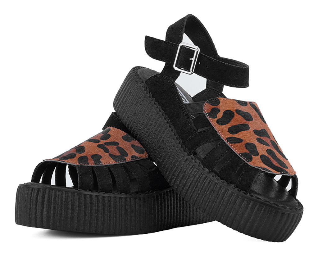 Black Suede Leopard Front Viva Mondo Sandal