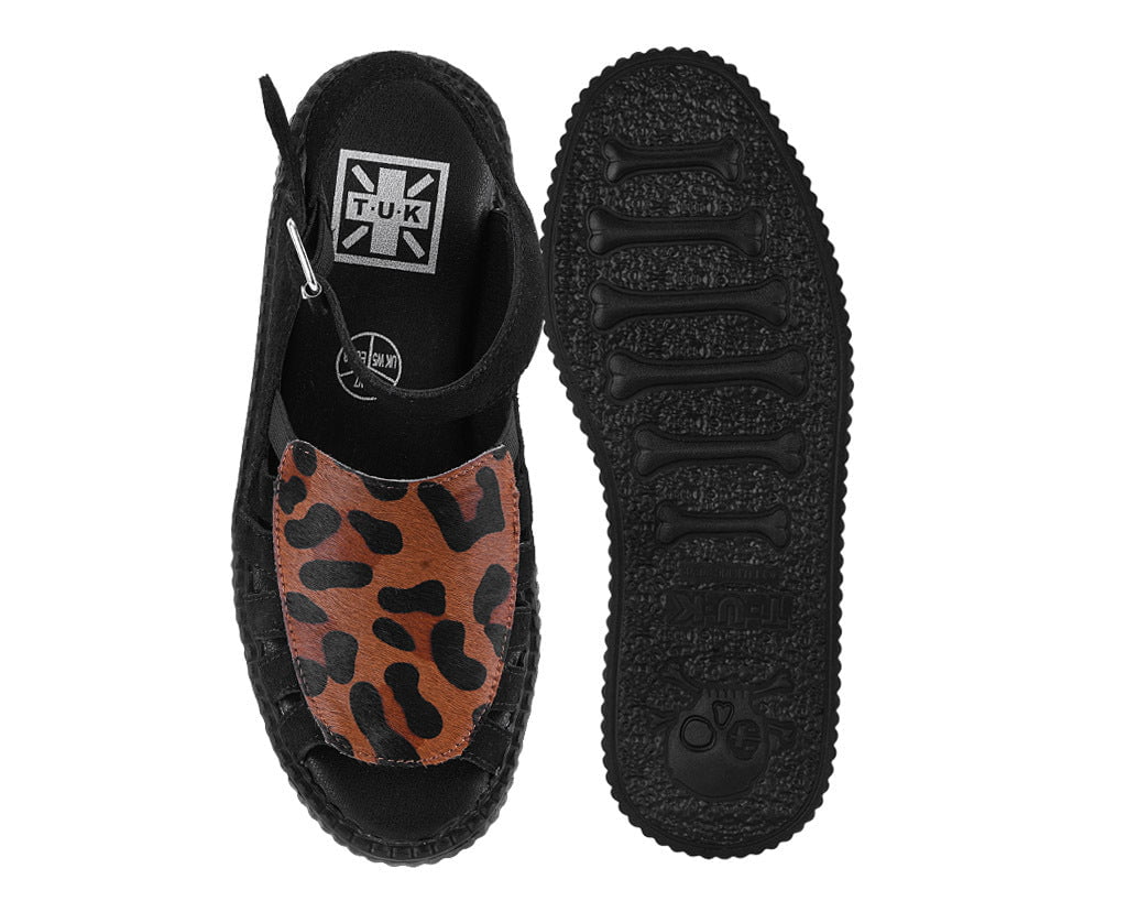 Black Suede Leopard Front Viva Mondo Sandal