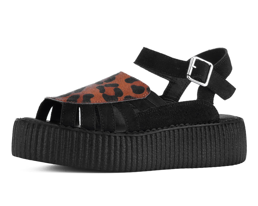 Black Suede Leopard Front Viva Mondo Sandal