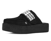 Black Suede Studded Strap Creeper Mule