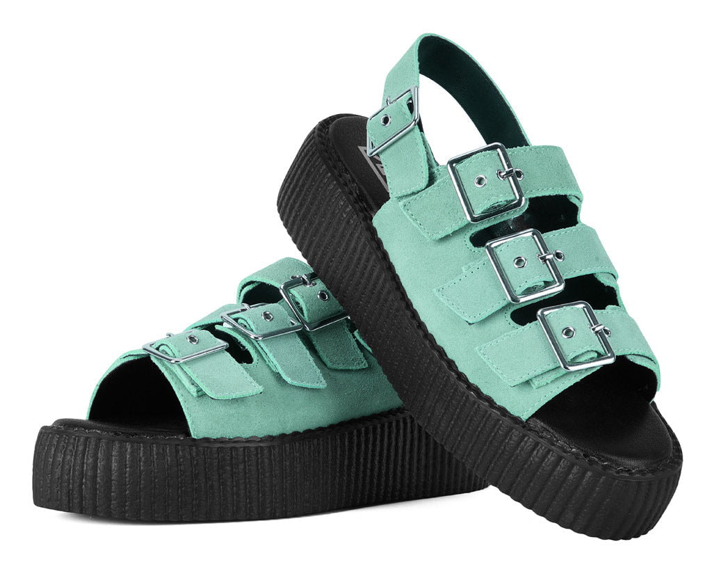 Pale Blue Suede 3-Buckle Mondo Sandal