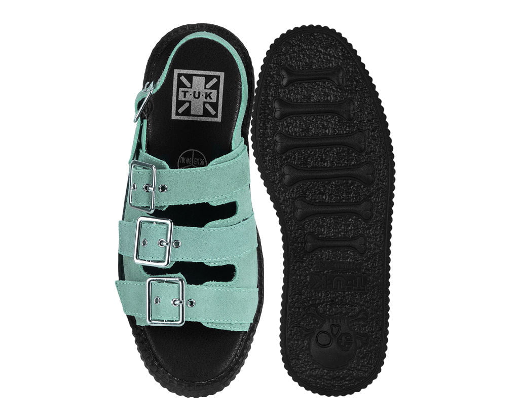 Pale Blue Suede 3-Buckle Mondo Sandal