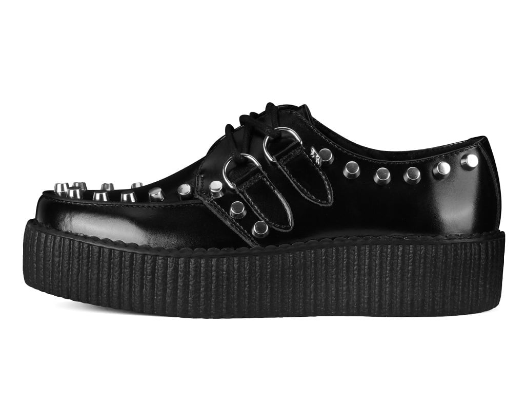 Black Leather Flat Studded Viva Mondo Creeper