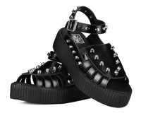 Black Leather Flat Studded Viva Mondo Sandal