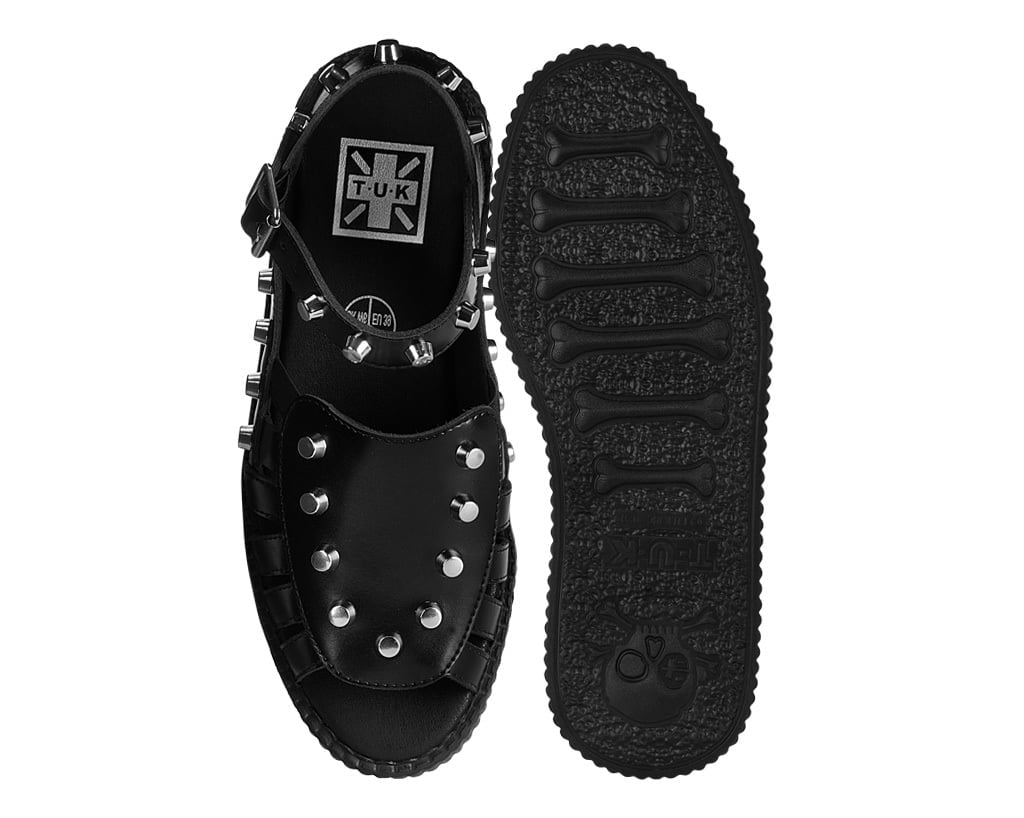 Black Leather Flat Studded Viva Mondo Sandal