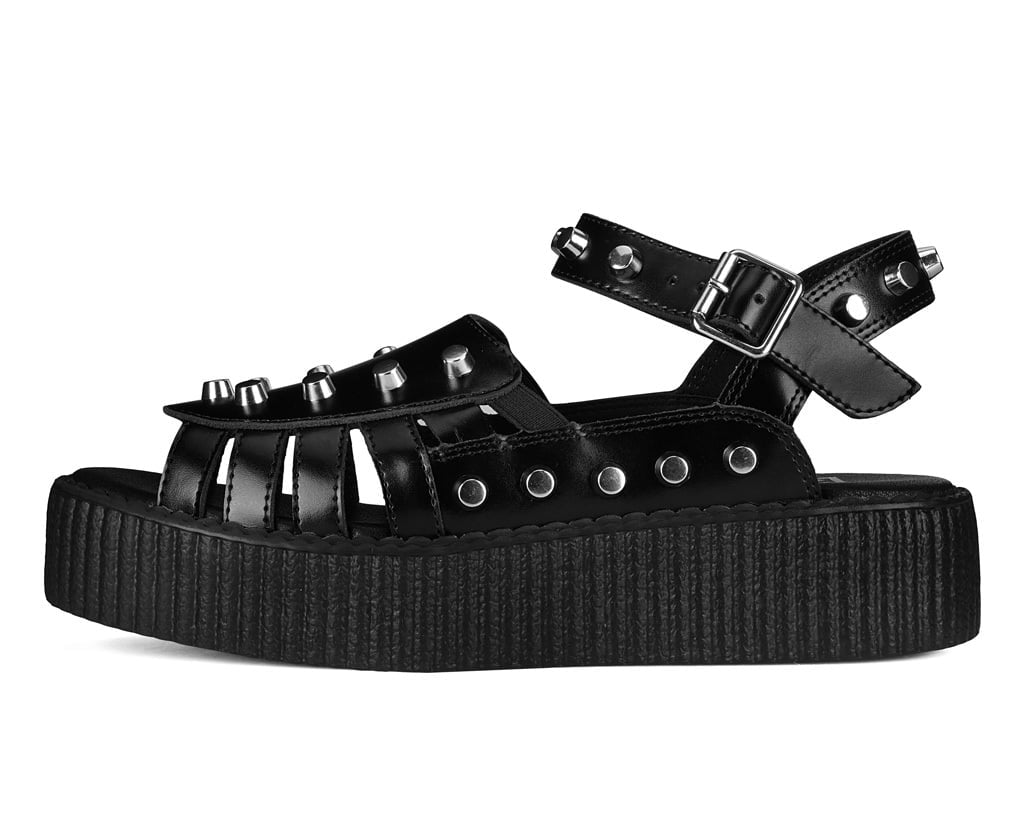 Black Leather Flat Studded Viva Mondo Sandal