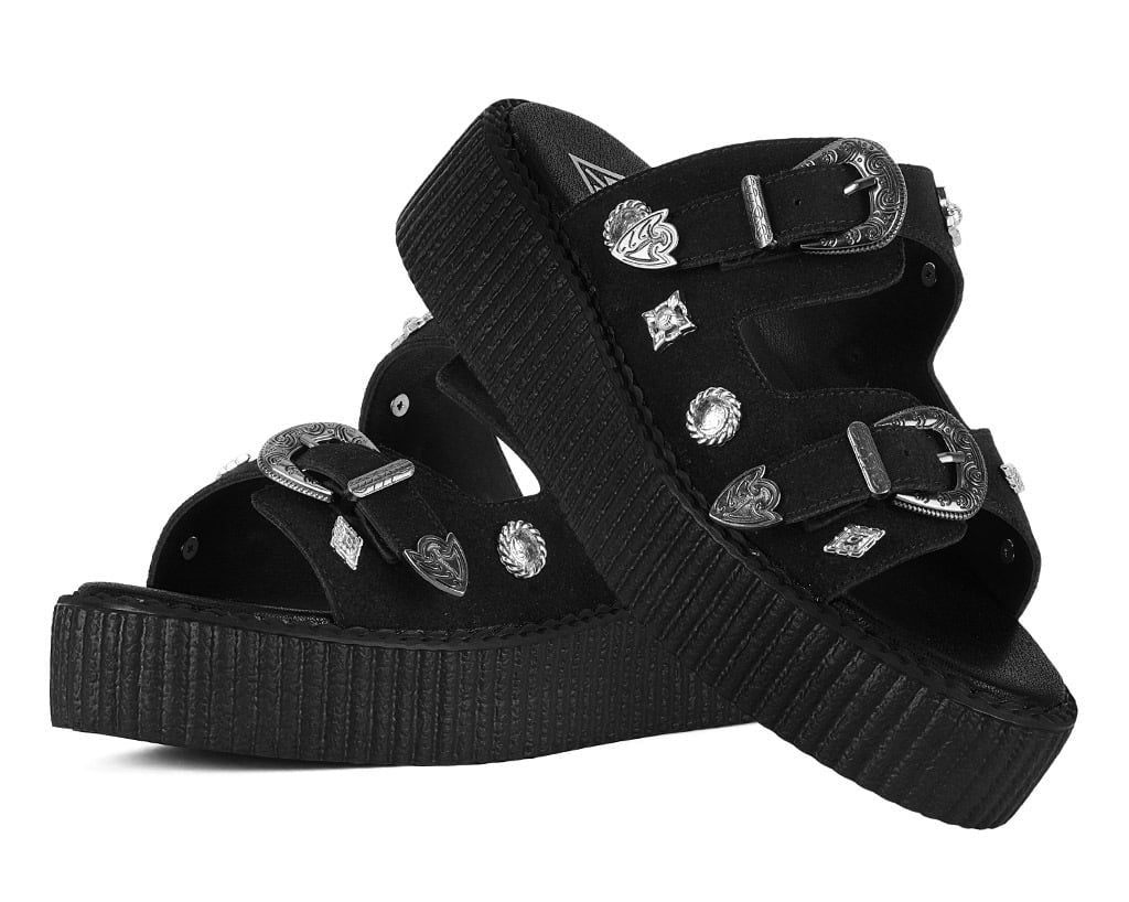 Black Suede Western 2 Strap Viva Mondo Sandal