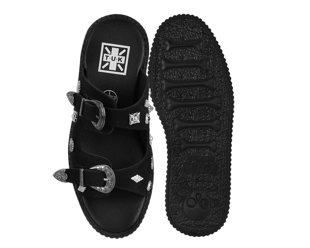Black Suede Western 2 Strap Viva Mondo Sandal