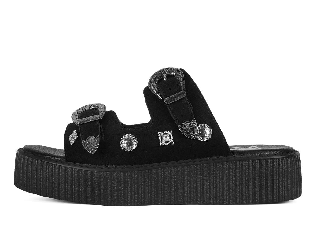 Black Suede Western 2 Strap Viva Mondo Sandal