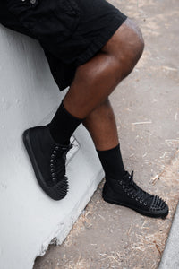 Black Twill Spiked Toe 8 Eye Sneaker Boot