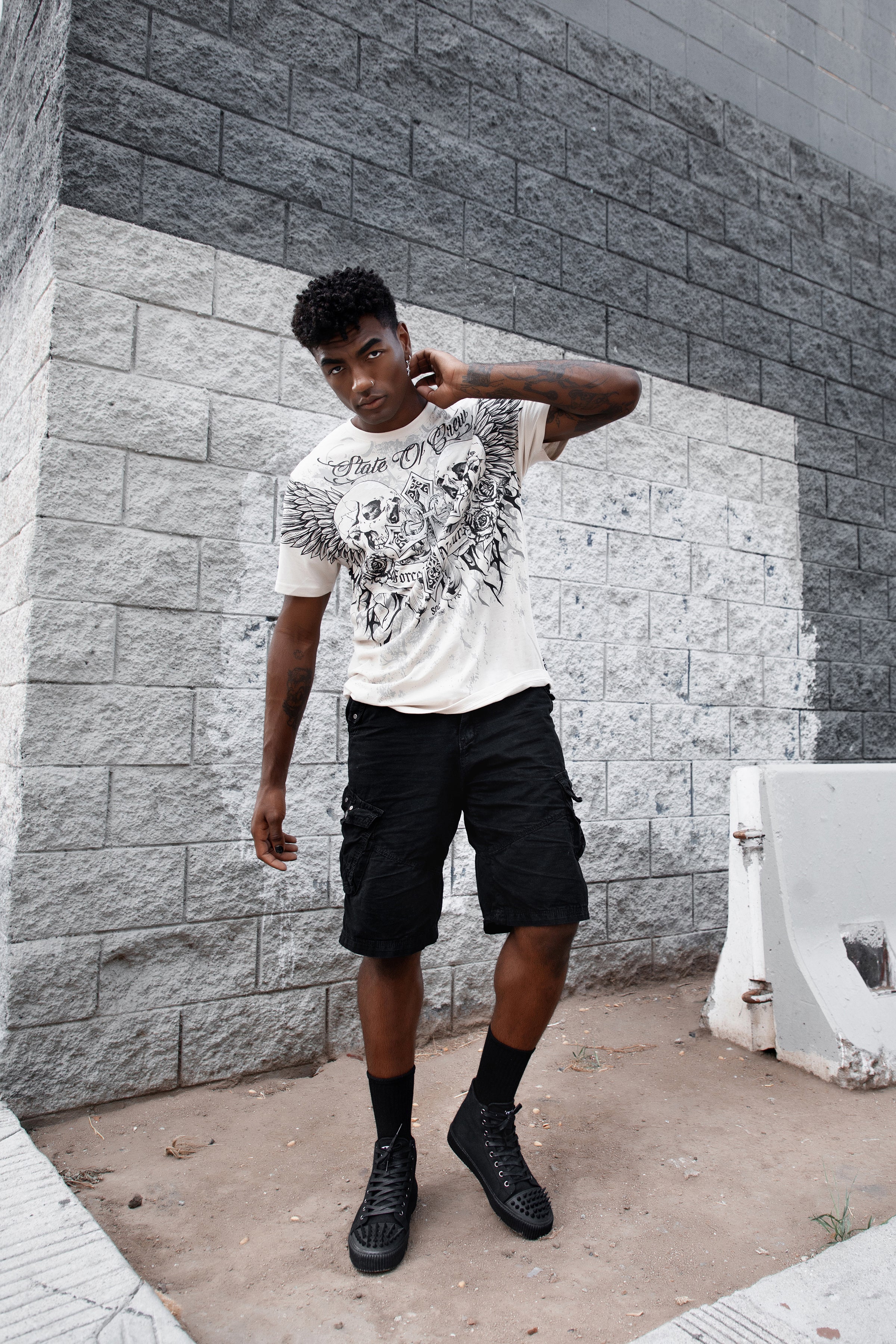 Black Twill Spiked Toe 8 Eye Sneaker Boot