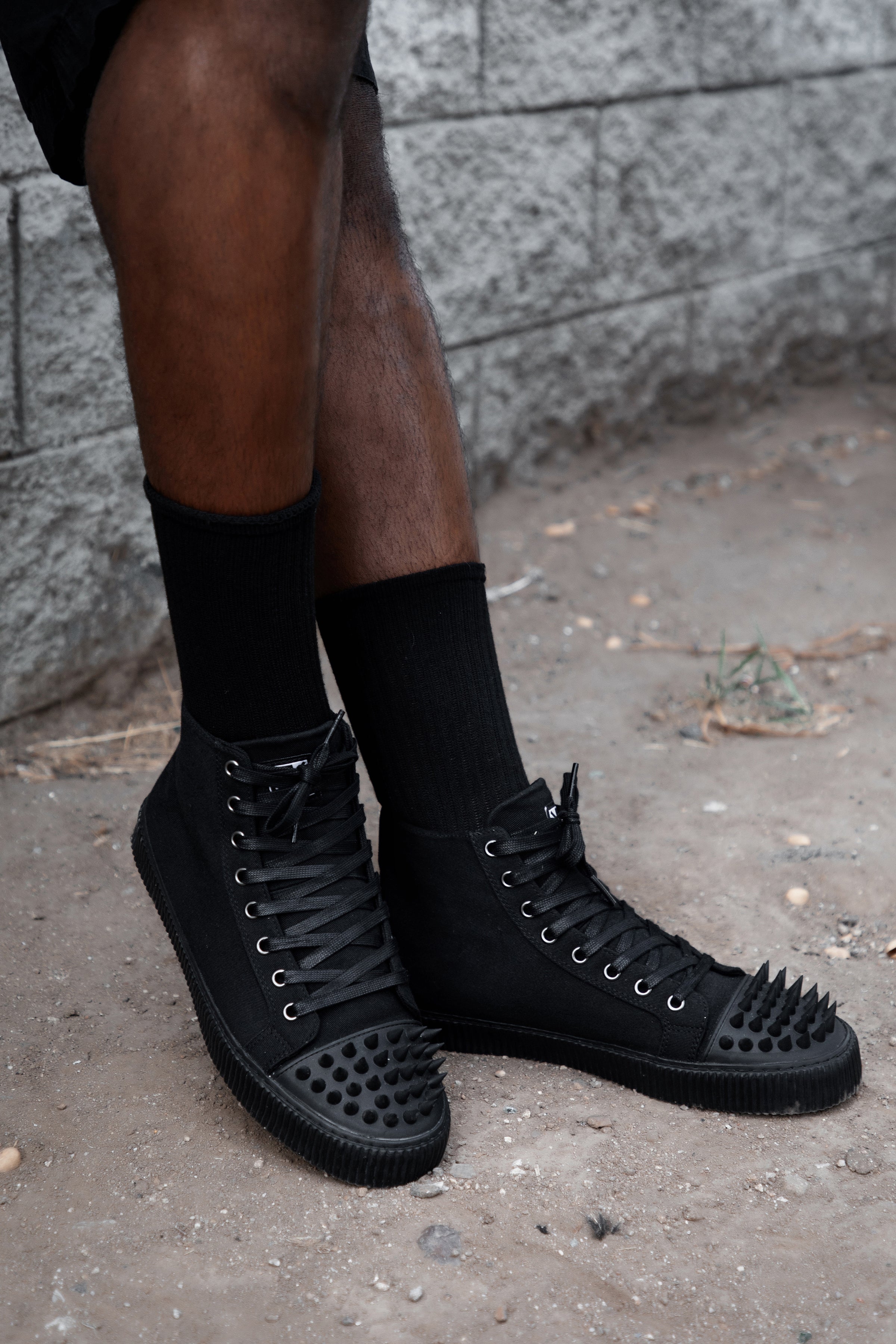 Black Twill Spiked Toe 8 Eye Sneaker Boot