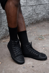 Black Twill Spiked Toe 8 Eye Sneaker Boot