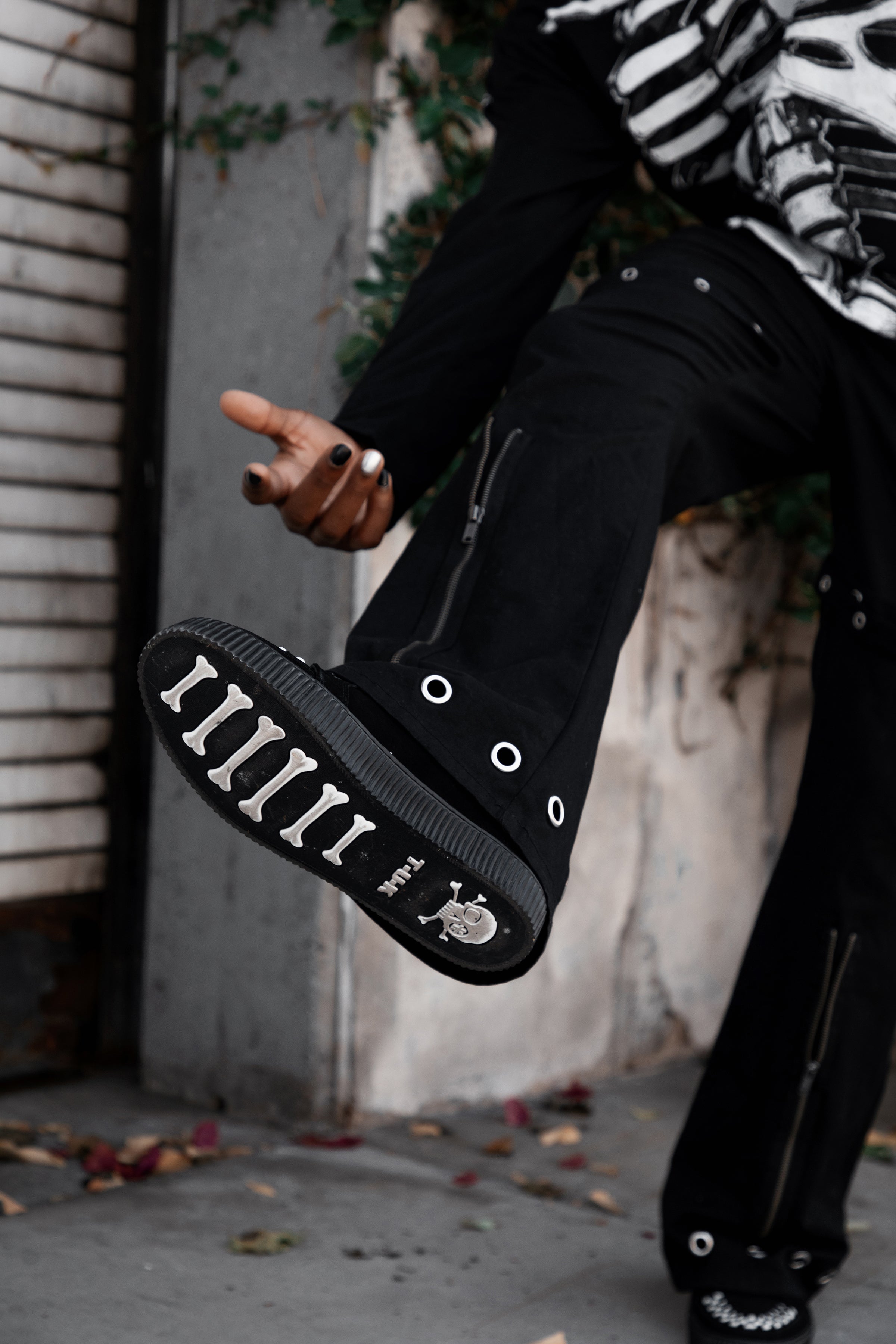 Black & White Suede Lace-Up Creeper Sneaker