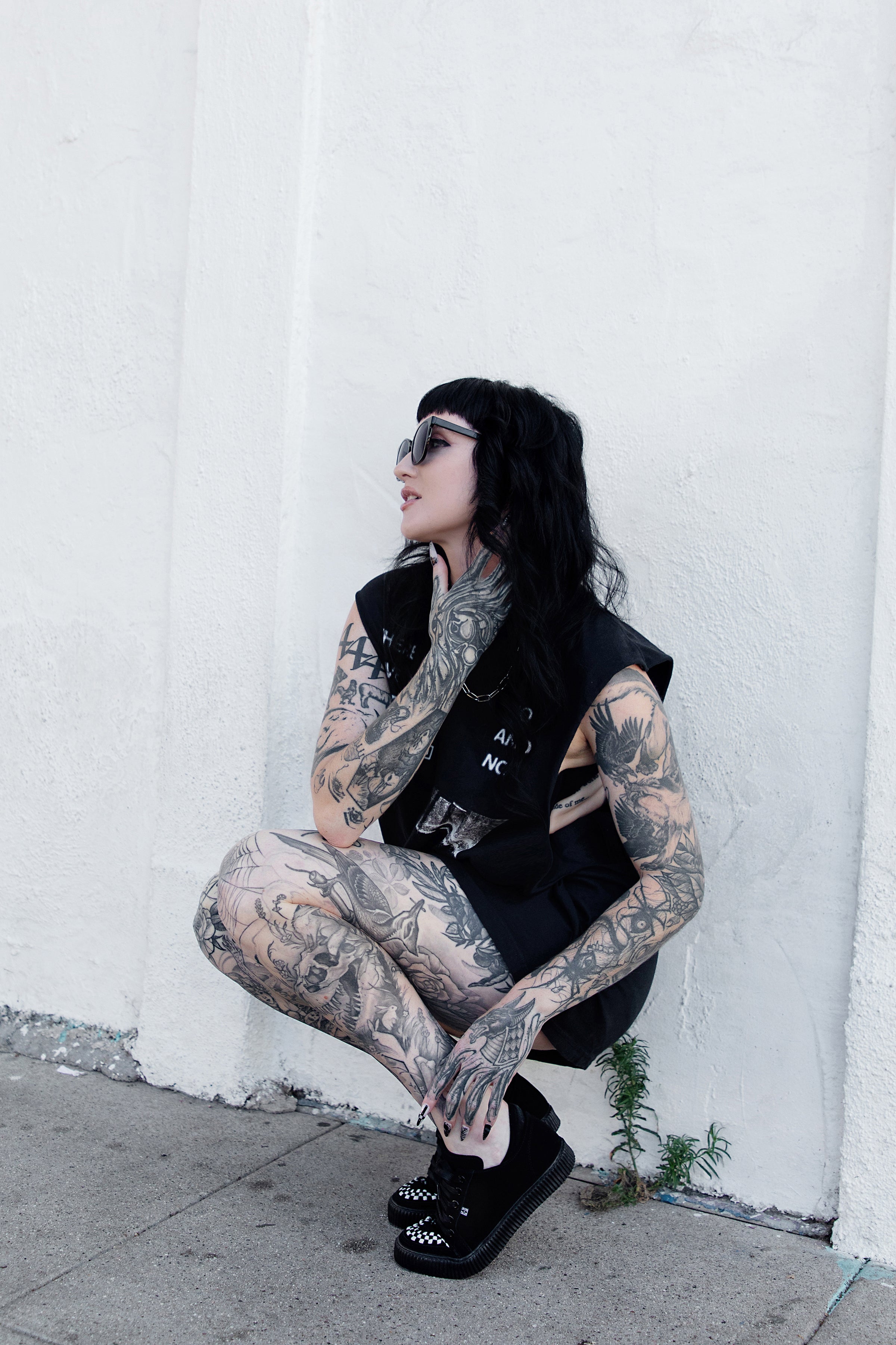 Black & White Suede Lace-Up Creeper Sneaker